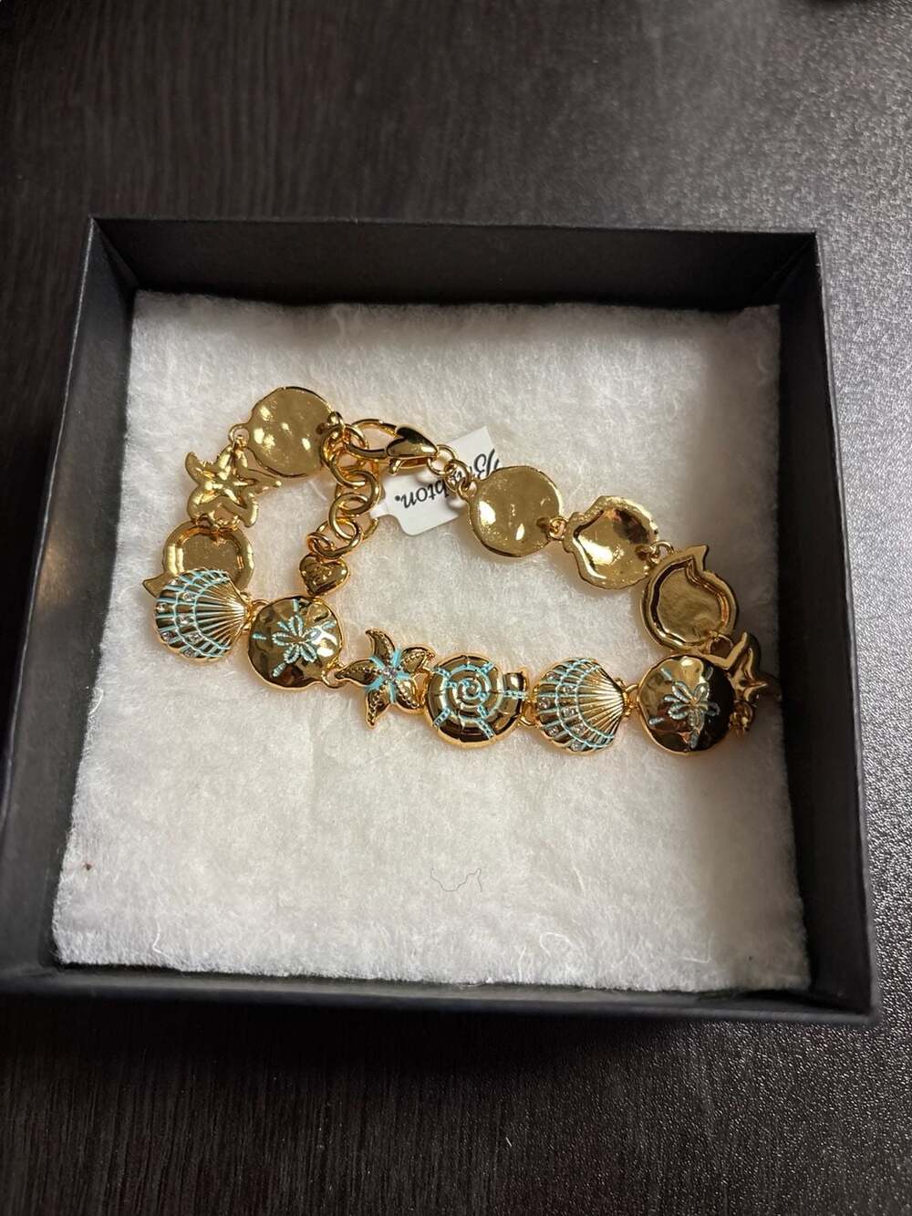 Brighton Ocean Sea Shells Goldtone Blue Enamel Adjustable Link Bracelet